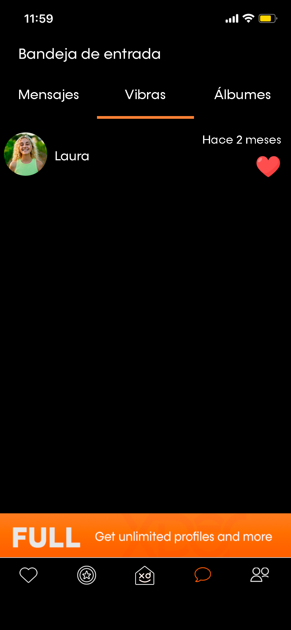 Sistema de vibes en Xder: lista de señales de interés enviadas con tipo de vibe y estado de respuesta